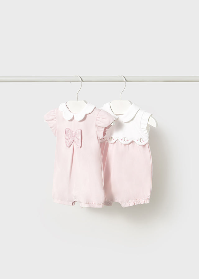 MAYORAL BABY GIRLS 1752 BLOCK PINK ALL IN ONE SHORTIE BOW DETAIL