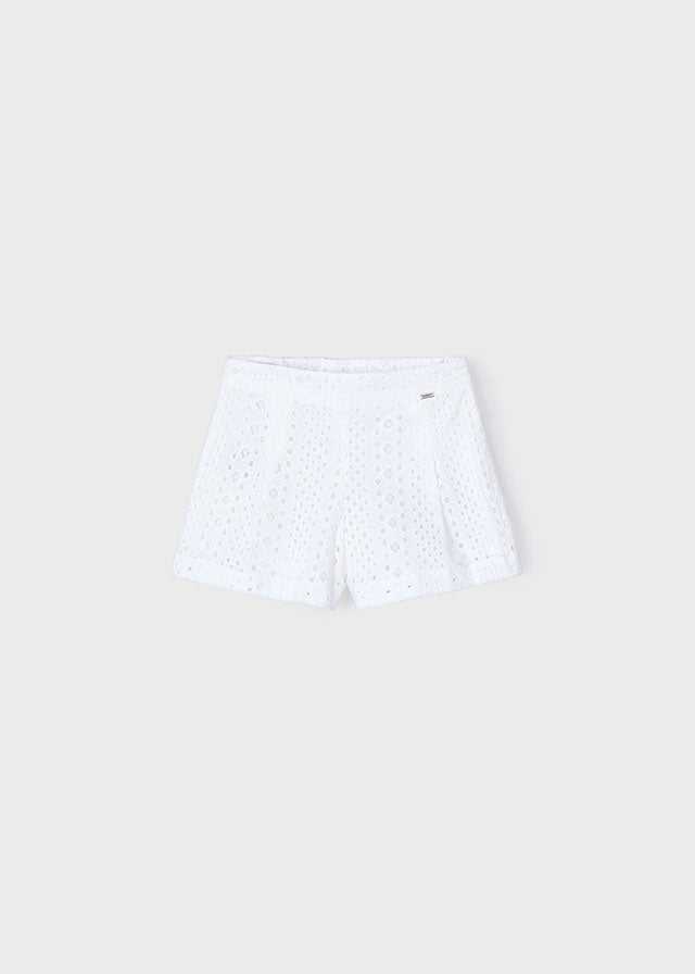 MAYORAL GIRLS 3285 WHITE LINED TAILORED SHORTS ADJUSTABLE WAIST EMBROID ANGLAIS