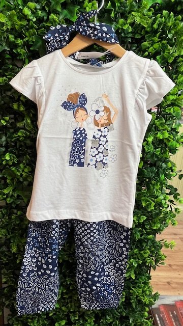 MAYORAL GIRLS 3089 /3535 WHITE TEE SOFT HEADBAND BLUE PANTALOONS 6 YRS ONLY SALE