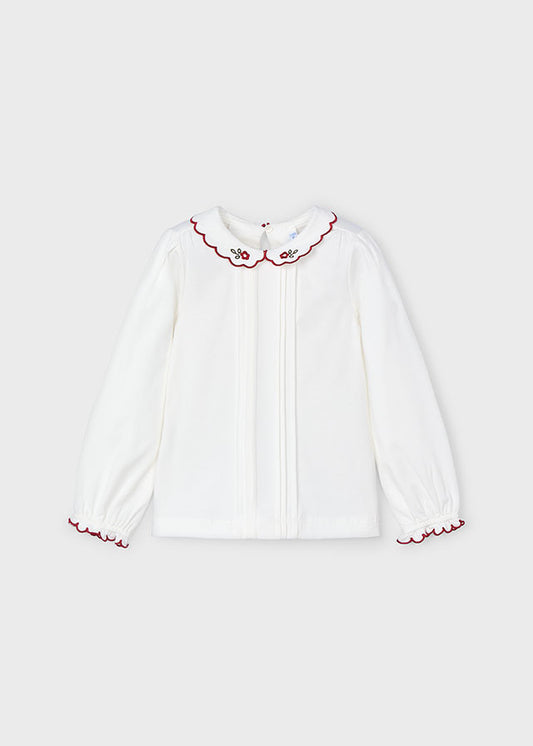 MAYORAL GIRLS BLOUSE 4116 CREAM JERSEY RED TRIM  9YRS ONLY    SALE