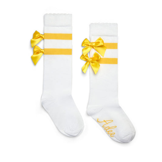 ADEE GIRLS DAWN LONG SOCKS RIBBON DETAIL YELLOW/WHITE