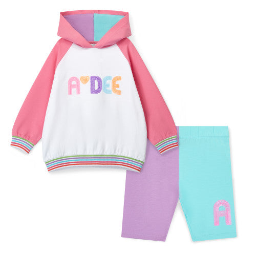 ADEE GIRLS ELOISE MULTI COL BLOCK HOODY AND CYCLE SHORT SET 4yrs
