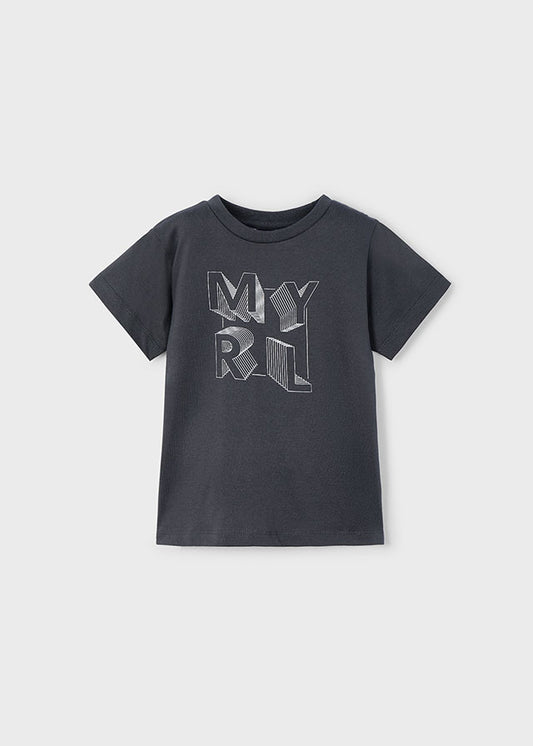 MAYORAL BOYS 170 CHARCOAL CLASSIC TEE WHITE PRINTED DETAIL