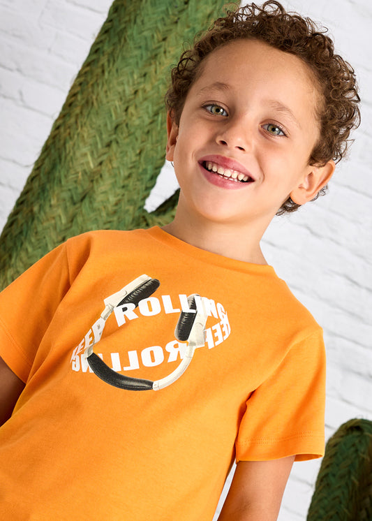 MAYORAL BOYS 3040 ORANGE SHORT SLEEVE TEE PRINTED DETAIL