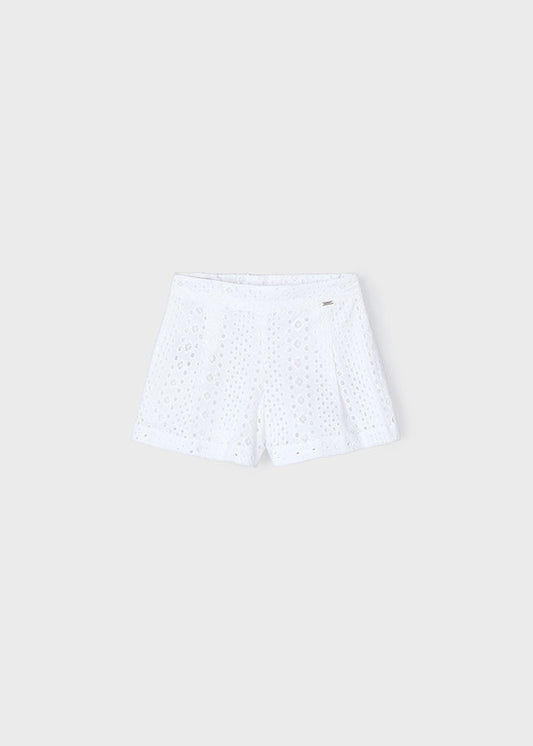 MAYORAL GIRLS  3285 WHITE LINED TAILORED SHORTS ADJUSTABLE WAIST EMBROID ANGLAIS 6yrs