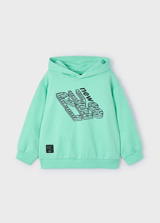MAYORAL BOYS 3416 AQUA MARINE COTTON HOODIE CHARCOAL PRINTED DETAIL