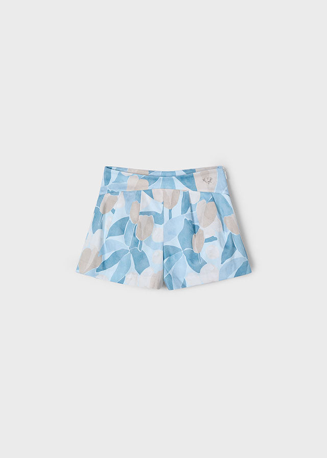 MAYORAL GIRLS  3905 TAILORED SHORTS BLUE/BEIGE TONES ADJUSTABLE WAIST