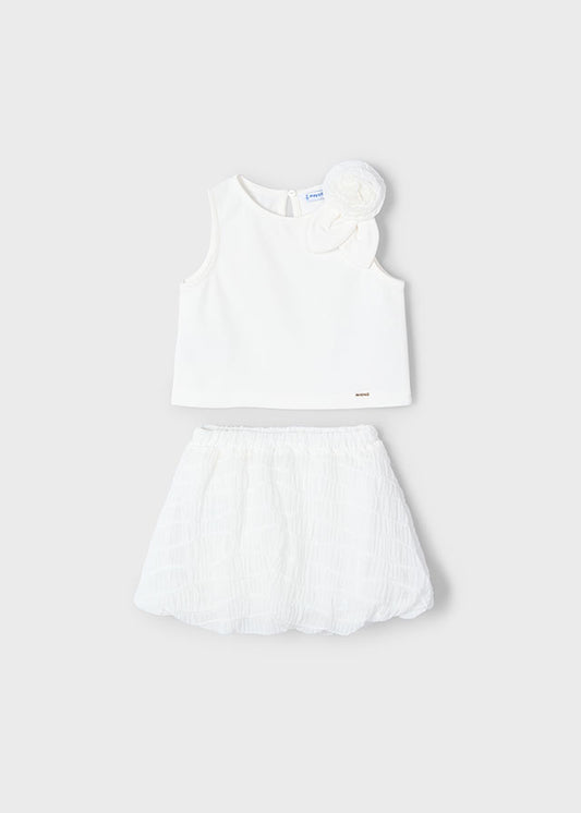MAYORAL GIRLS 3966 TWO PIECE SKIRT SET WHITE TEXURED SKIRT AND SLEEVELESS TOP 5yrs
