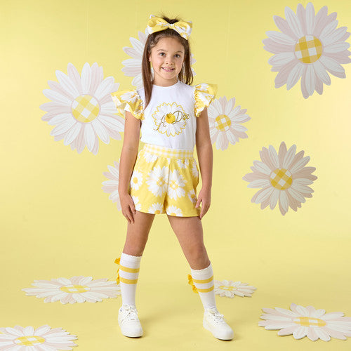 ADEE GIRLS DAISY SHORTS AND TEE SET  YELLOW AND WHITE