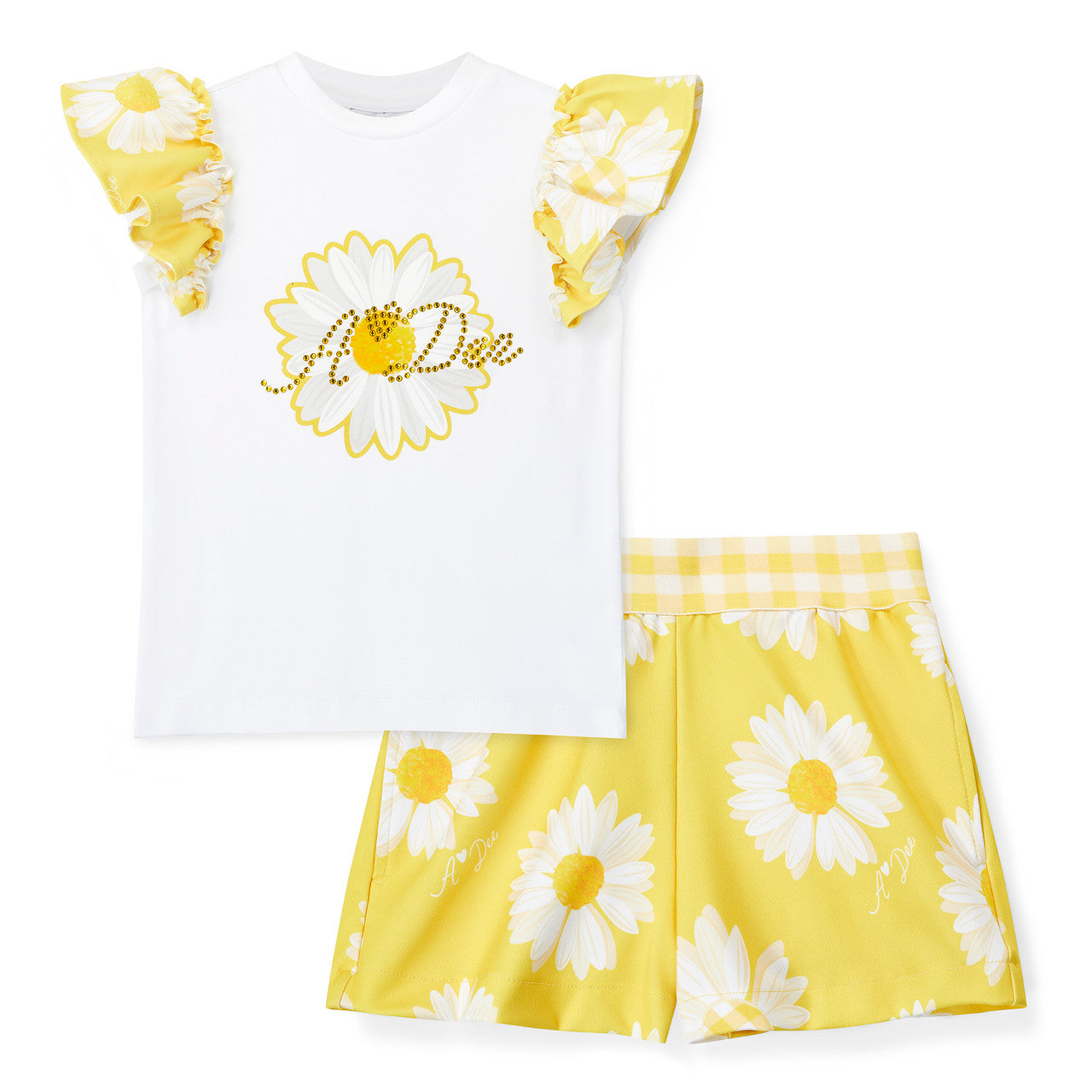 ADEE GIRLS DAISY SHORTS AND TEE SET  YELLOW AND WHITE