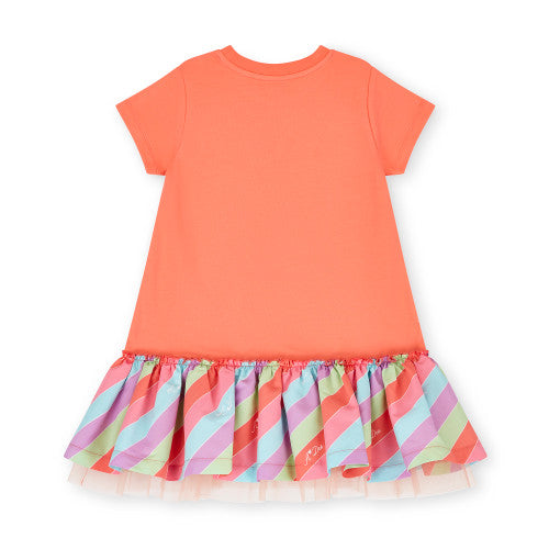 ADEE GIRLS DOVE ORANGE AND MULTICOLOUR DROP WAIST DRESS 10yrs