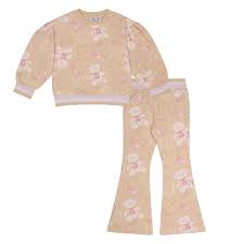 ADEE GIRLS  FLARED JOGGER SET  SIENNA BEIGE/WHITE/PINK 5YRS ONLY  SALE