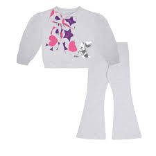 ADEE GIRLS TRACKY TRINITY  SOFT GREY MARL FLEECE FLARED BOTTOMS BOW AND SEQUIN DETAIL 4 & 5YRS ONLY  SALE