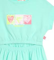 BILLIEBLUSH GIRLS COTTON DRESS U20188 TURQUOISE SEQUIN DETAIL CUT OUT DETAIL 5 & 6YRS  SALE