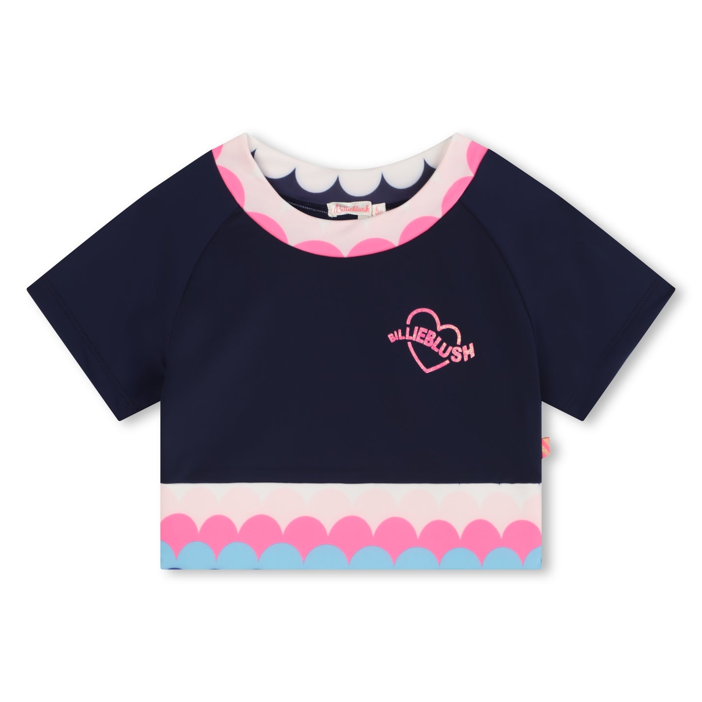 BILLIEBLUSH GIRLS U20495 NAVY CROPPED TEE HOT PINK WAVE TRIM 5 & 6YRS ONLY  SALE