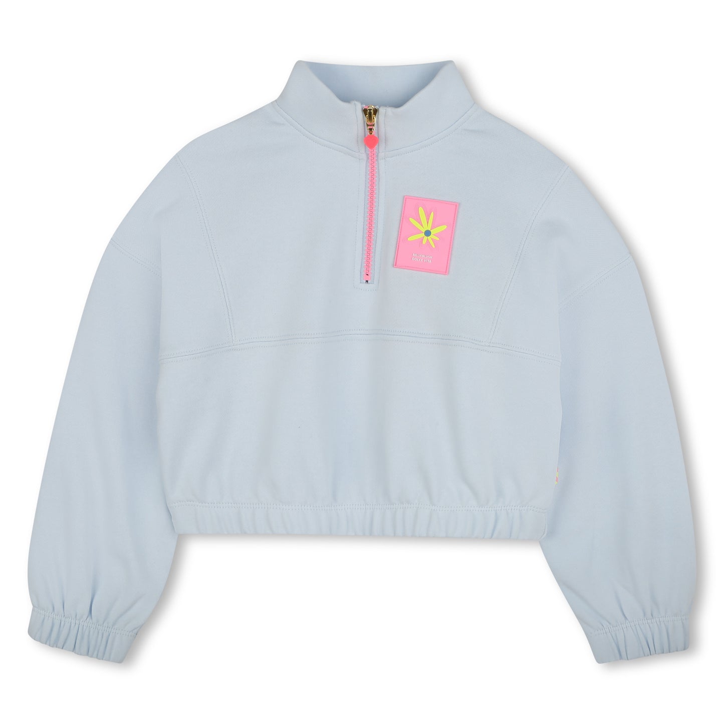 BILLIEBLUSH GIRLS U20878 PALE BLUE CROPPED SWEATSHIRT  HOT PINK TRIM
