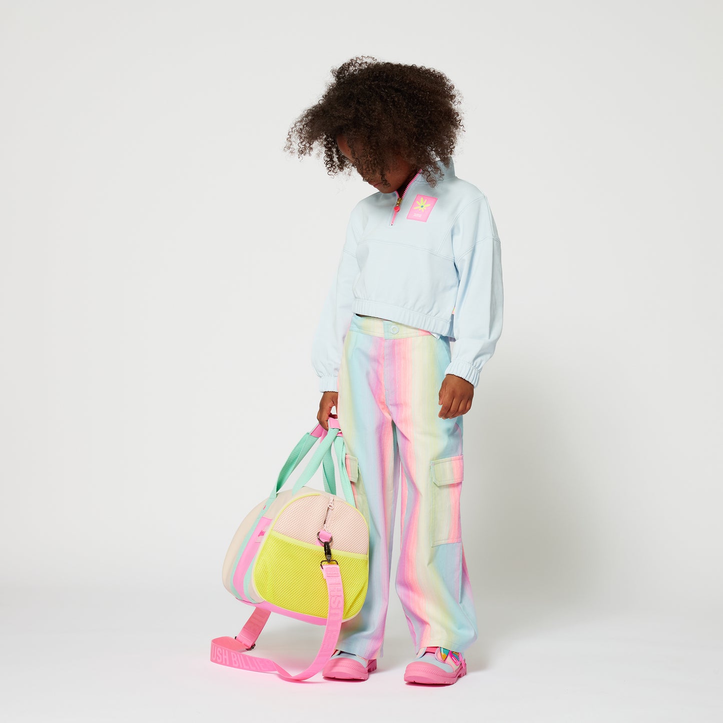 BILLIEBLUSH GIRLS U20878 PALE BLUE CROPPED SWEATSHIRT  HOT PINK TRIM