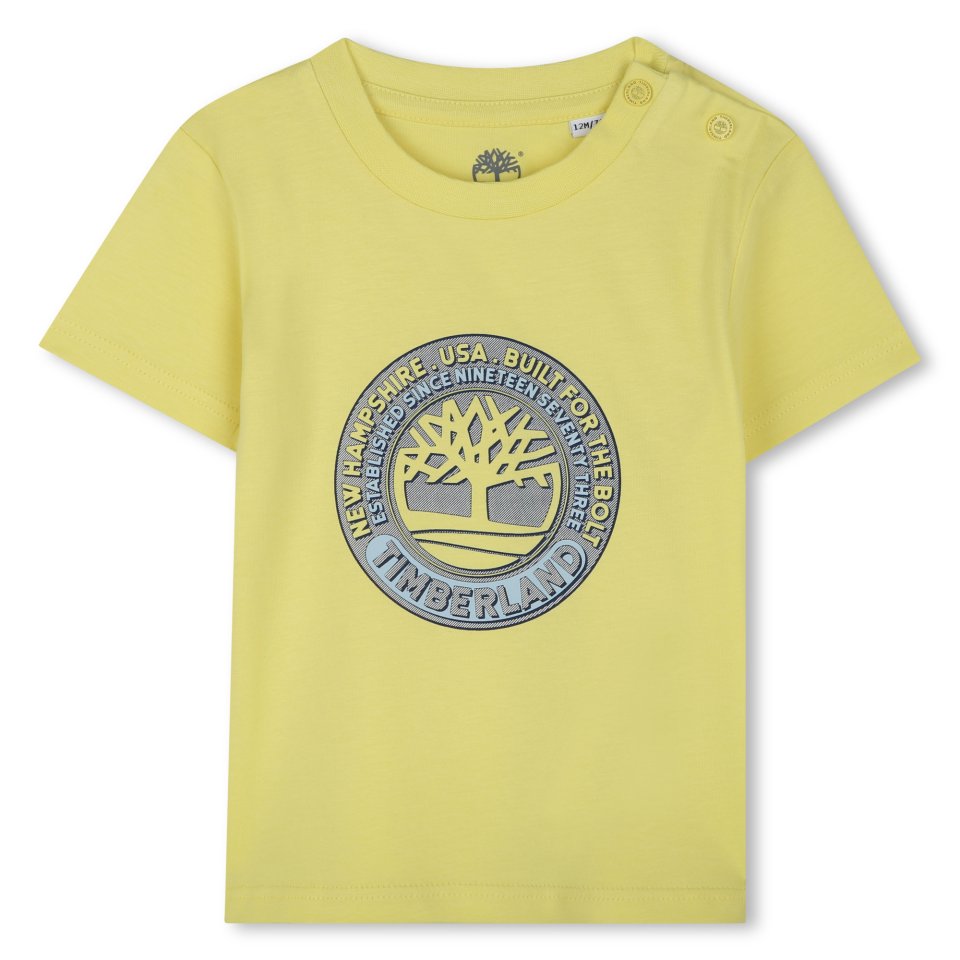 TIMBERLAND TODDLER BOYS  T60508 YELLOW SS TEE  BLUE PRINTED BRAND LOGO