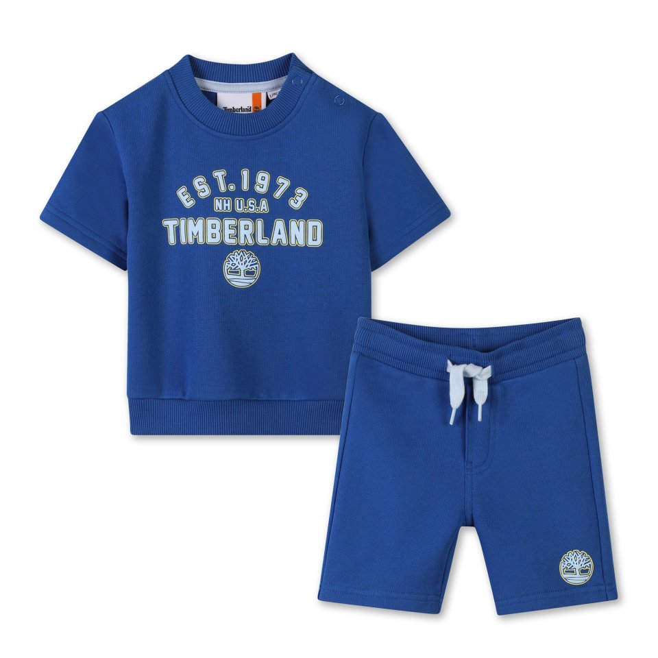 TIMBERLAND TODDLER BOYS  T60509 SHORT SLEEVE SWEATSHIRT AND SHORT SET  BRIGHT BLUE 